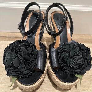 Kalliste made in Italy Flower Embellished Black Wedge Sandal Size 7 Like New